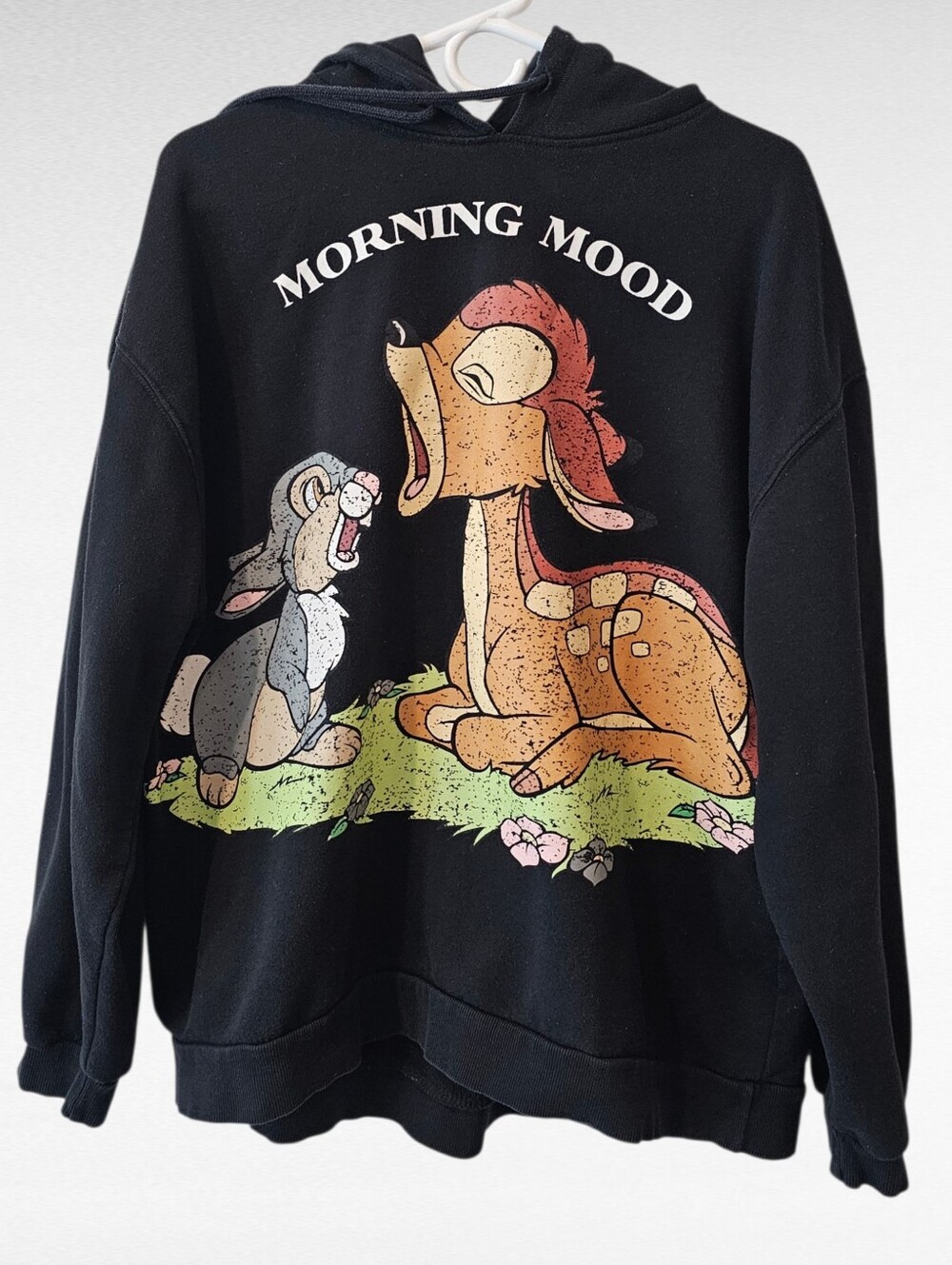 Zara Disney Bambi and Thumper Morning Mood Hoodie Sweatshirt Black Size Medium